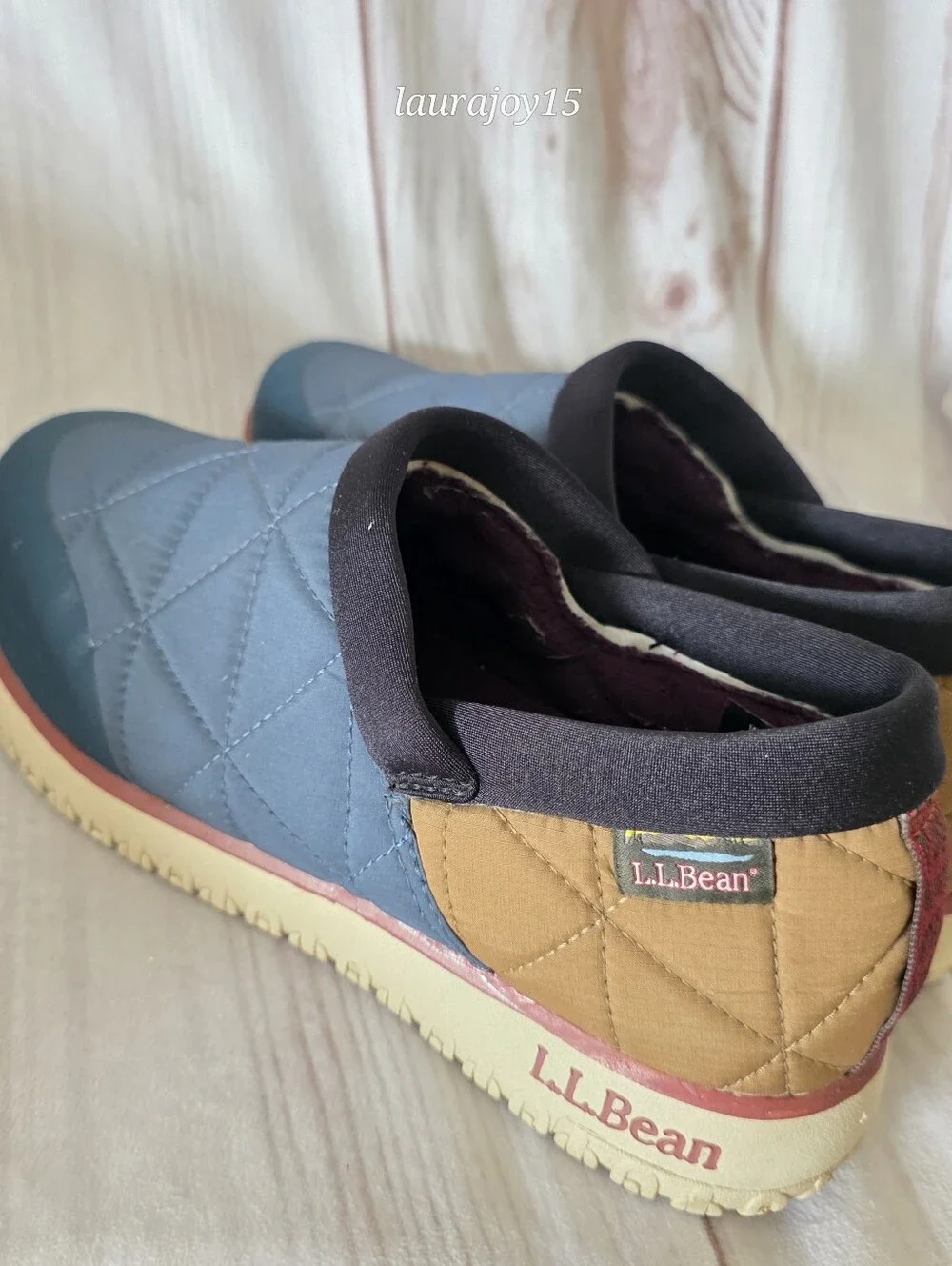 LL Bean Quilted Primaloft Hiking Shoes Navy Blue Khaki Waterproof Womens 8